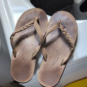 Rainbow Brown Leather Flip Flops